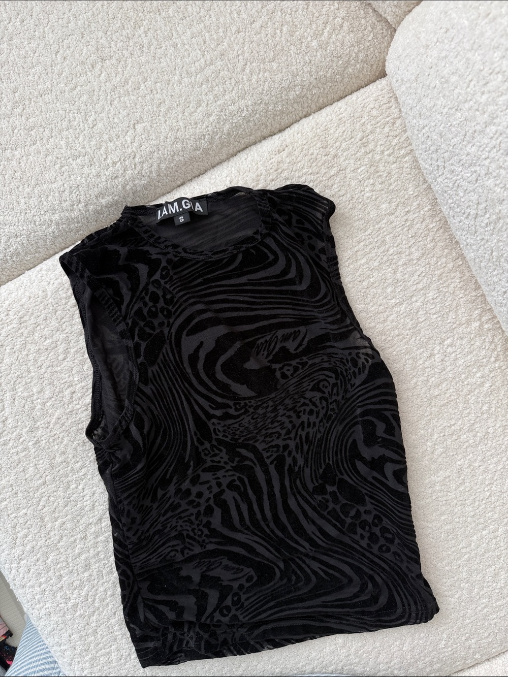 I.AM.GIA Black Flocked Animal-Swirl Sleeveless Tank